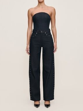 DL1961 Kaylen Embellished High Rise Tapered Jeans 31.5" Size 25 Black SAMPLE